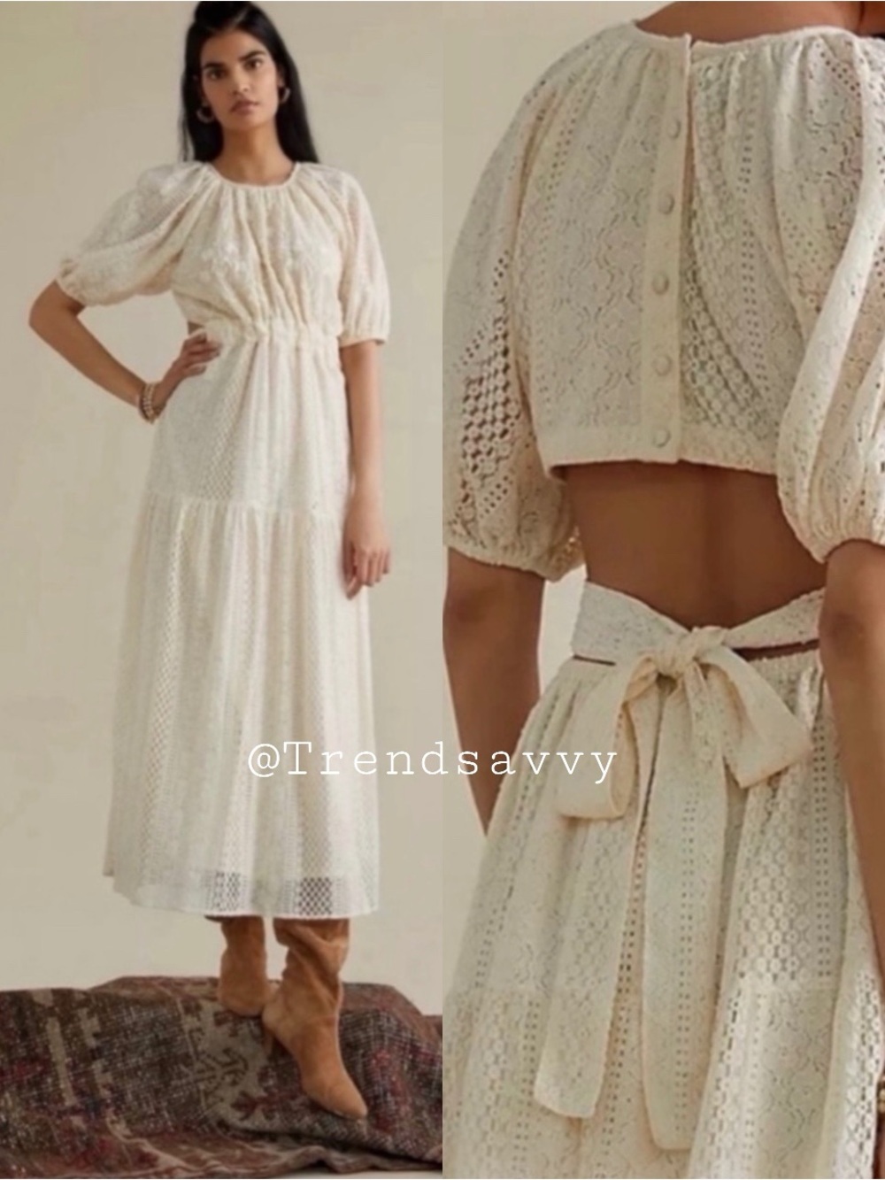 Anthropologie Verb Agnesa Ivory Lace Open Back Maxi Dress Bridal Boho 10